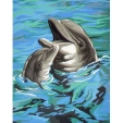 Раскраска по номерам "Дуэт дельфинов", 20 см x 25 см Эскиз картины, 6 красок, кисть инфо 2220j.