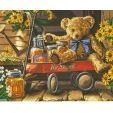 Раскраска по номерам "Тедди в тележке", 36 см x 28 см Эскиз картины, 12 красок, кисть инфо 2223j.